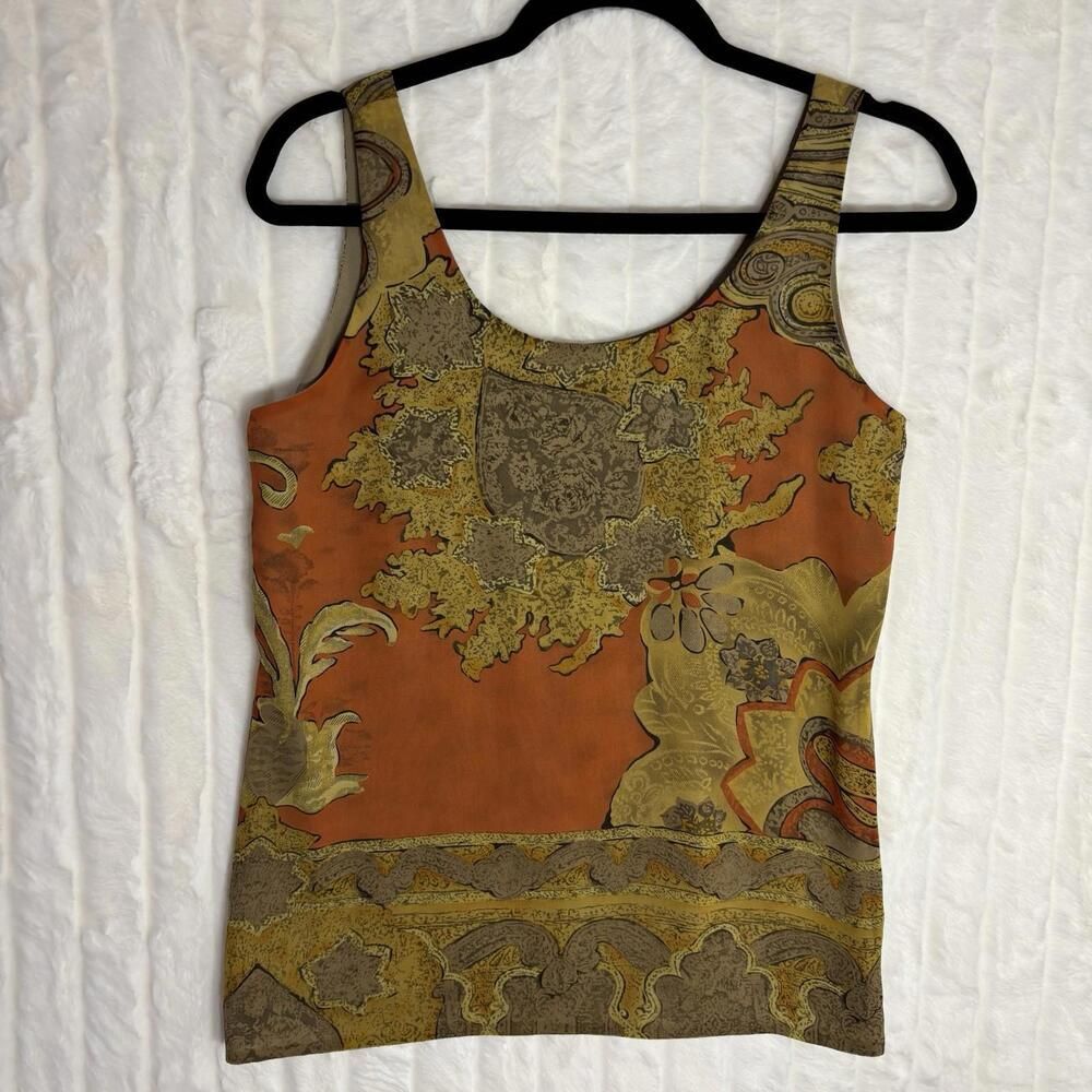 Dana Buchman 100% Silk Vintage Tank Top Orange Brown Size 4 Blouse